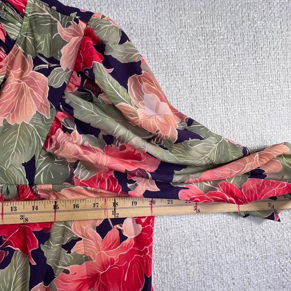 Floral Boho Midi Dress Empire Waist V-Neck 3/4 Sleeve Romantic Cottagecore M - Picture 3 of 10
